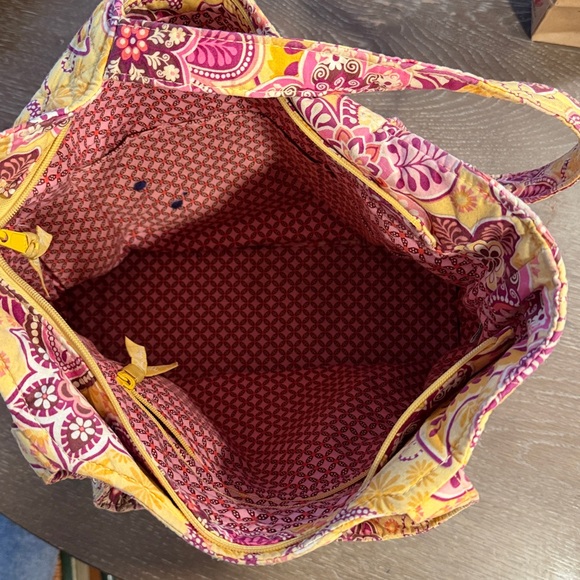 Bali Gold Floral Quilted Tote Bag Yellow and Pink vintage Boho Retired Bag - Picture 3 of 17